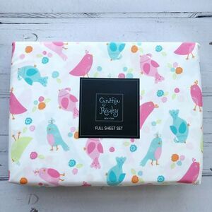 Cynthia Rowley Kids Full Sheet Set Birds Garden Pink Teal White Girls new